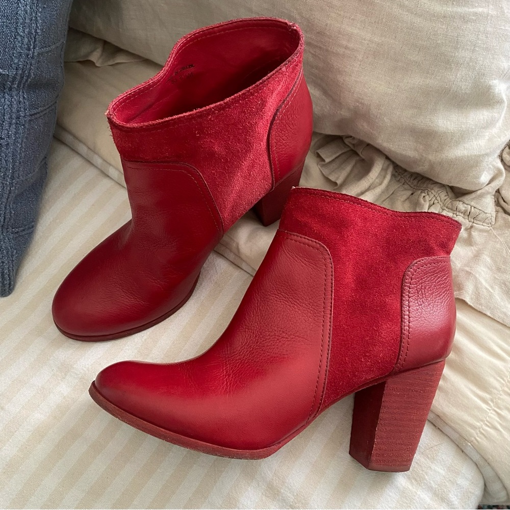 Kate Spade Red Leather and Suede Heeled Booties